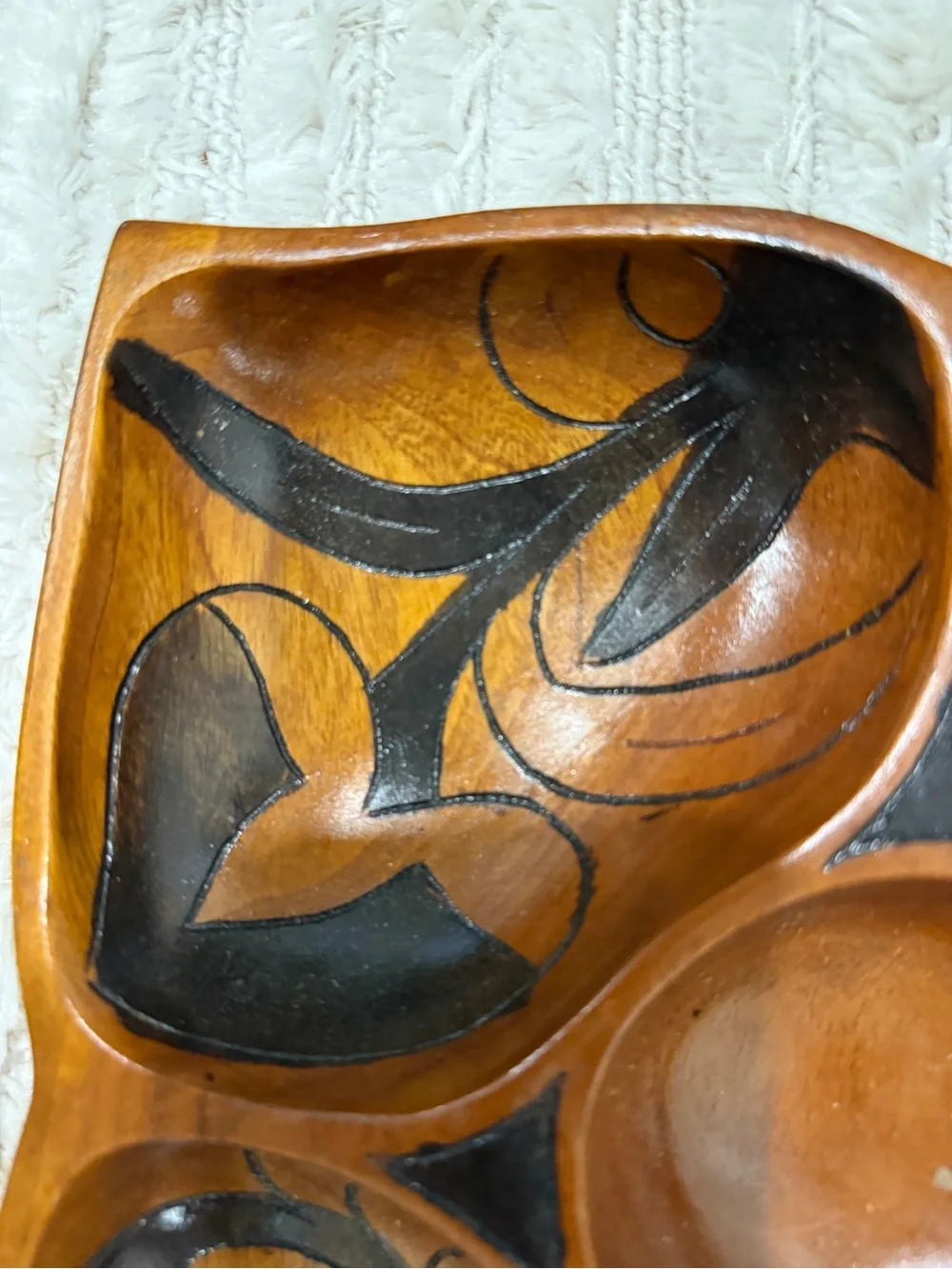 Vintage Hand Carved Painted Wooden Serving Snack Platter/Tray boho chic